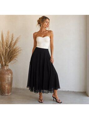 Vintage Carolyne Barton Night Black Silk Lined Maxi skirt M